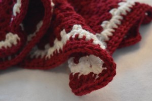 Red crochet Cat Mat with Soft White Detail from Critter Crafting